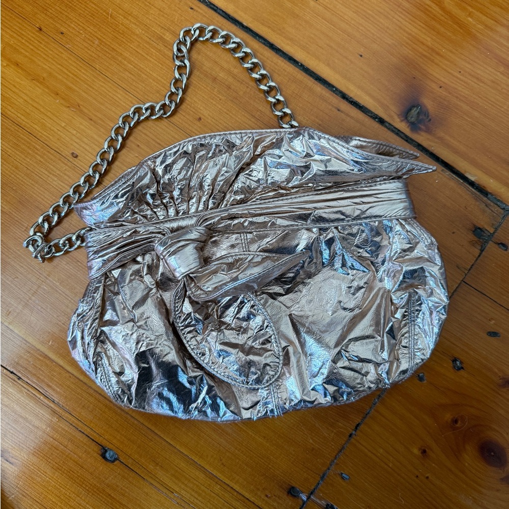 Loeffler Randall for Target Shiny Rose Gold Handbag with Heavy Chain Strap